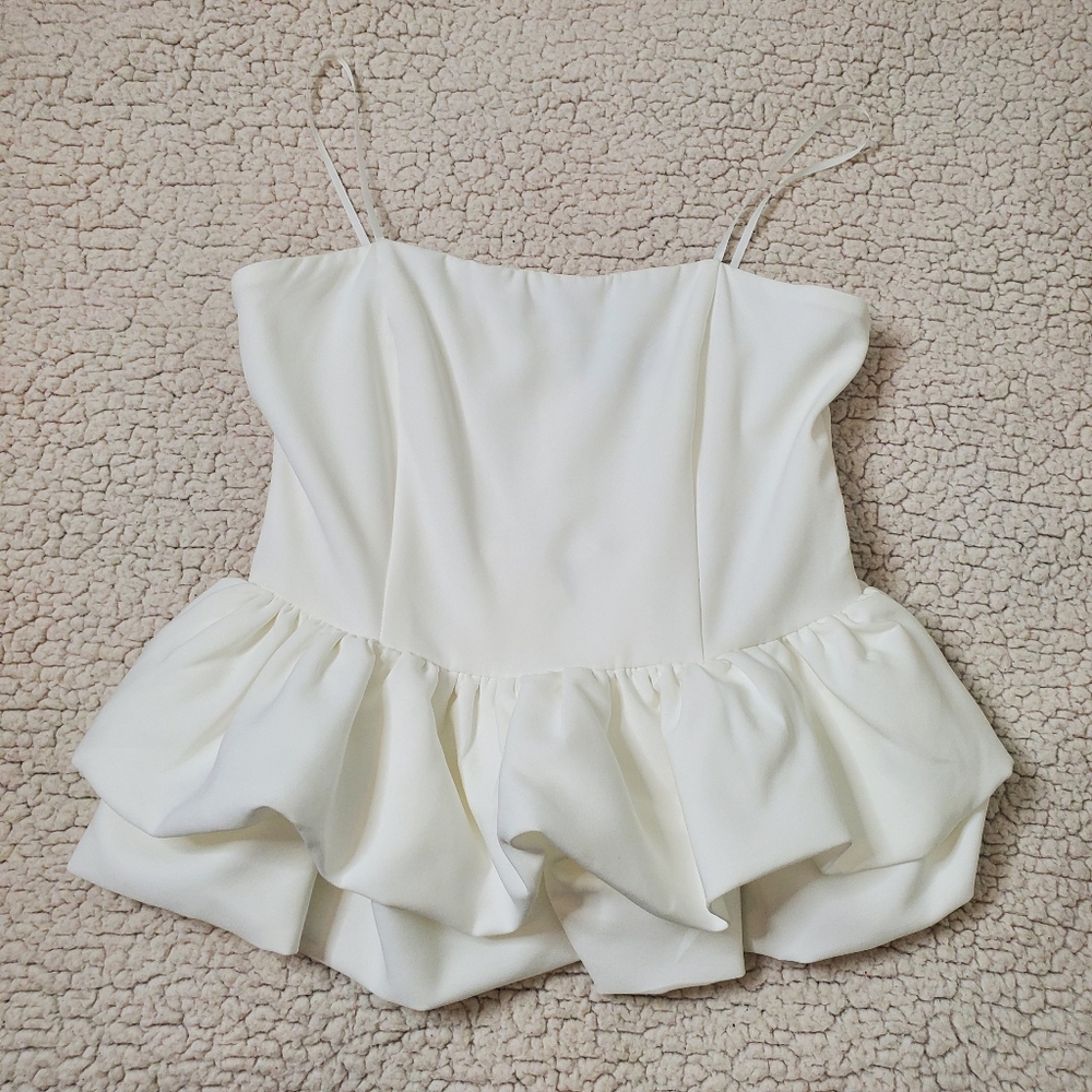 NWOT DO+BE Puffy Ruffles Strapless Top Size L Bubble Hem - Picture 2 of 16